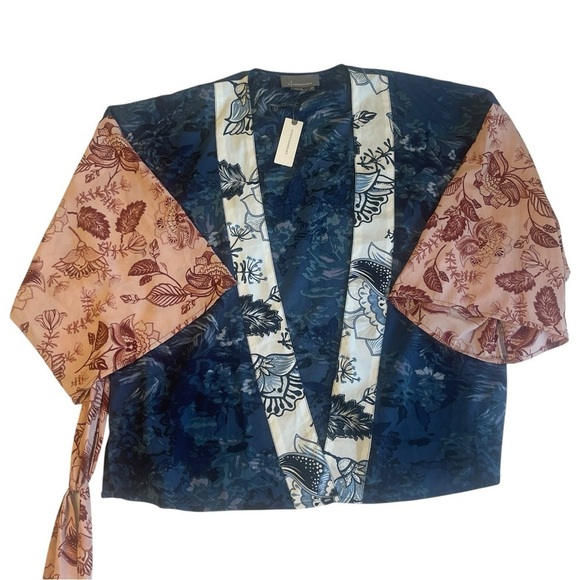 NWT Anthropologie Tori Cropped Kimono Mixed Pattern Open Cardigan One Size - Picture 2 of 9